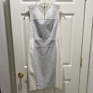 Elie Tahari Two-Tone Gray and Cream Midi Dress